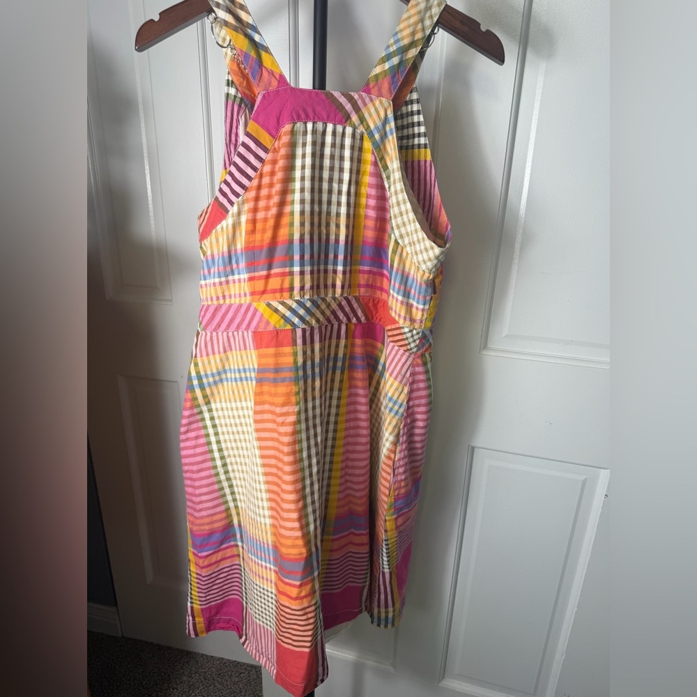 Multicolor Plaid Madras Wrap Sundress - Pink & Orange Size Large Pockets - Picture 10 of 12